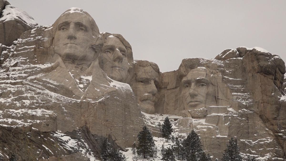 Mount Rushmore in snow
